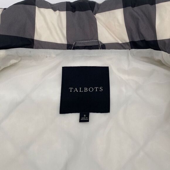 Talbots Down Filled Buffalo Vest Puffer Quilted Check Plaid Zip-Up Black Cream S - Picture 10 of 14